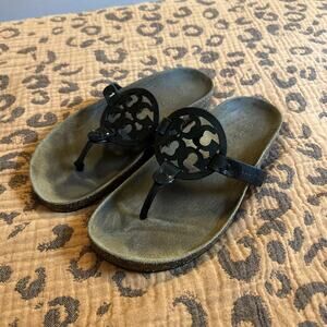 Tory Burch Miller Cloud Sandals Brown Leather Black Patent Women’s 7.5